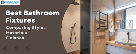 Modern bathroom with a mix of matte black and brushed nickel fixtures including shower head and faucets.