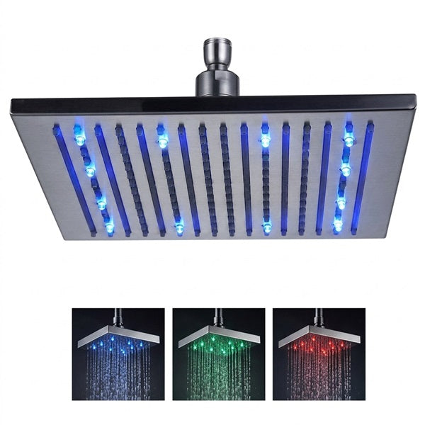 16" Stainless Steel Ceiling Mount Square Rainfall LED Shower Head - Cascada Showers