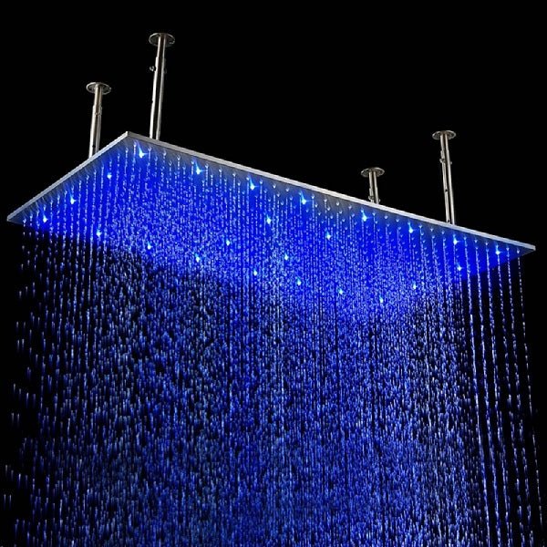20"x40" Ceiling Mount Rainfall LED Shower Head, include Shower Arm - Cascada Showers