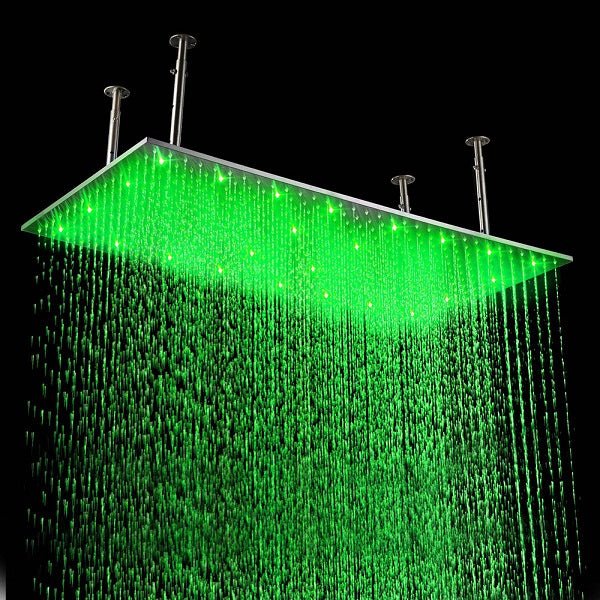 20"x40" Ceiling Mount Rainfall LED Shower Head, include Shower Arm - Cascada Showers