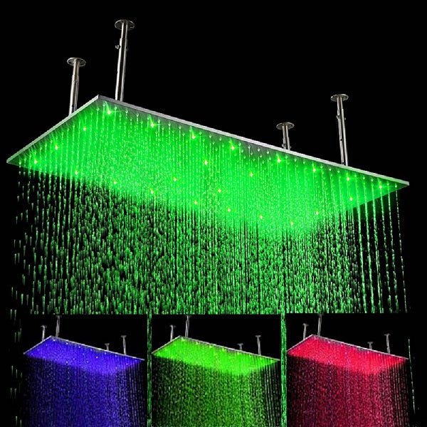 20"x40" Ceiling Mount Rainfall LED Shower Head, include Shower Arm - Cascada Showers