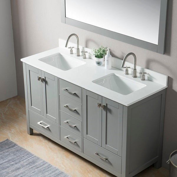 60" Freestanding Vanity with Double Sink & Marble Top by Cascada Showers