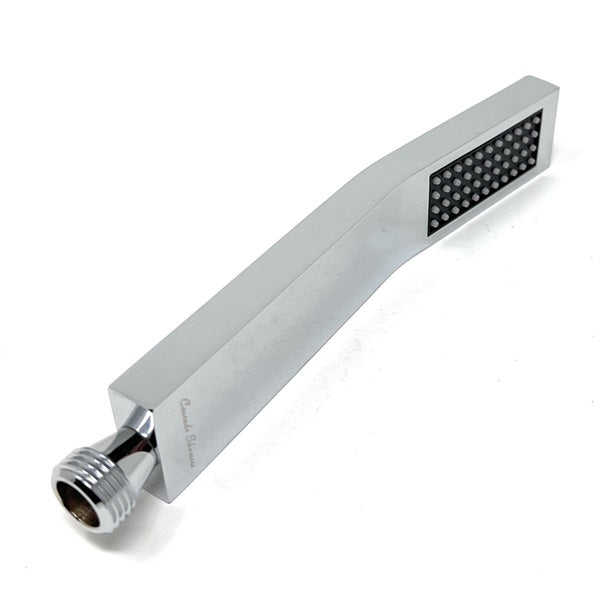 Installed brass shower arm paired with a rainfall showerhead, enhancing the shower experience with durability and style