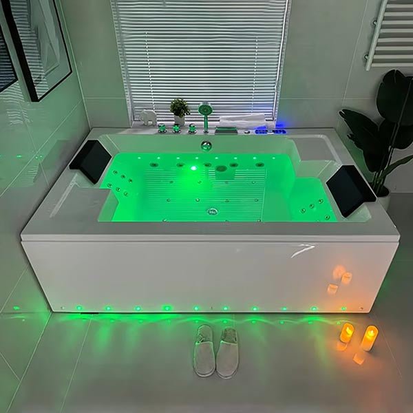 Smart LED chromatherapy system in white acrylic hydro massage bathtub
