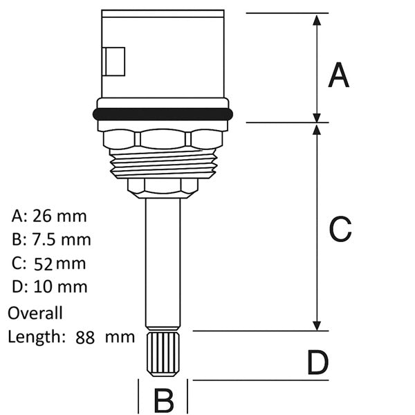 Dimensions in mm of diverter cartridge CSSL85675 for 3-knob shower valve