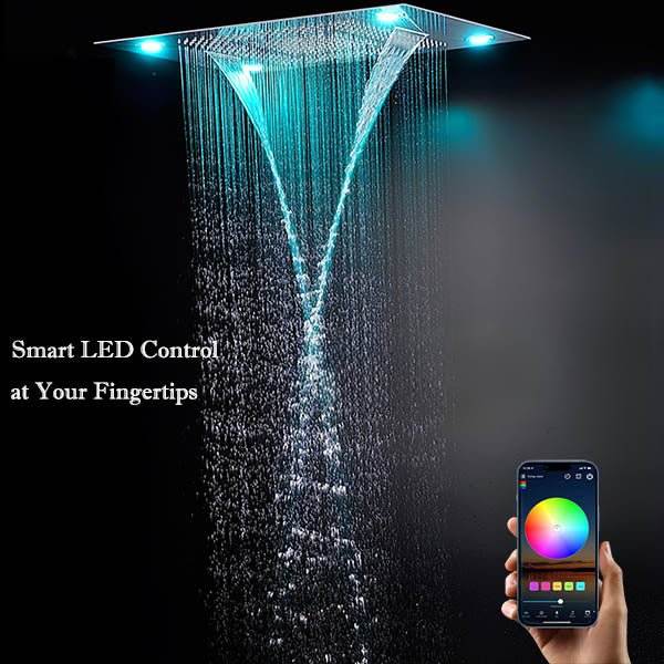 Cascada 23x31 LED Shower Head with Rainfall Mode and Color-Changing Lights