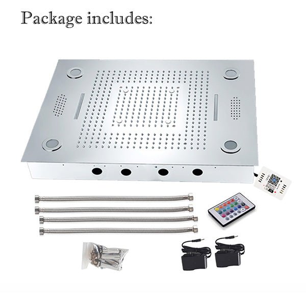 What's in the box: hoses, remote, adapter, and mounting kit