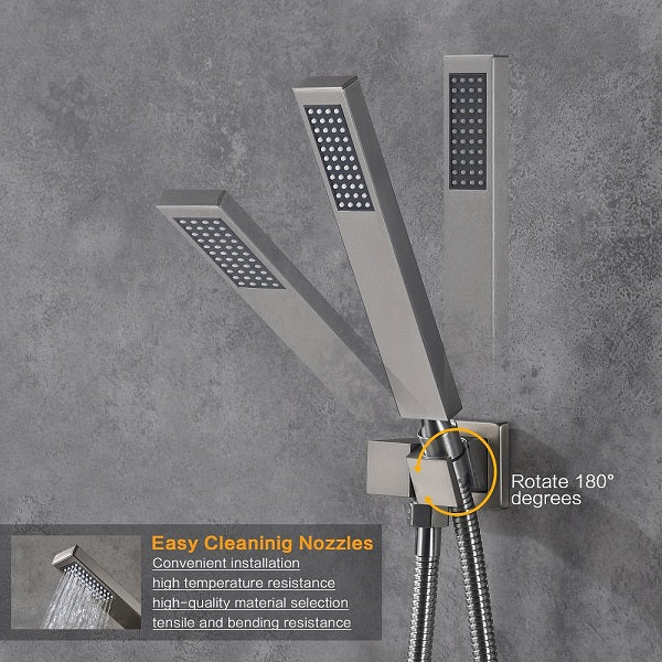 Handheld shower with stainless steel hose and adjustable wall holder