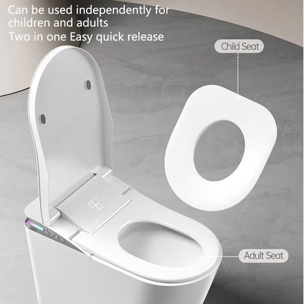 Toilet seat with child and adult seat options on a gray background