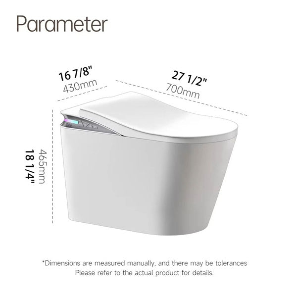 White bidet with dimensions labeled on a white background