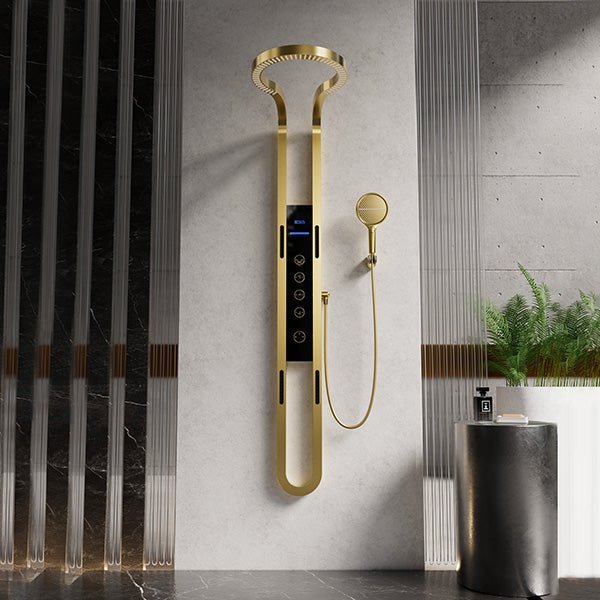 Brushed gold finish on Cascada digital shower panel system
