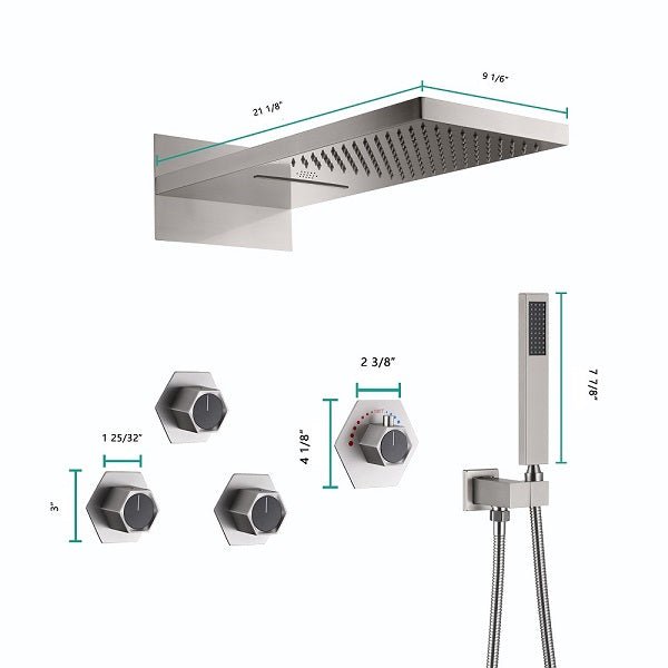 Cascada Aspen 9"x22" Brushed Nickel LED Shower System - Cascada Showers