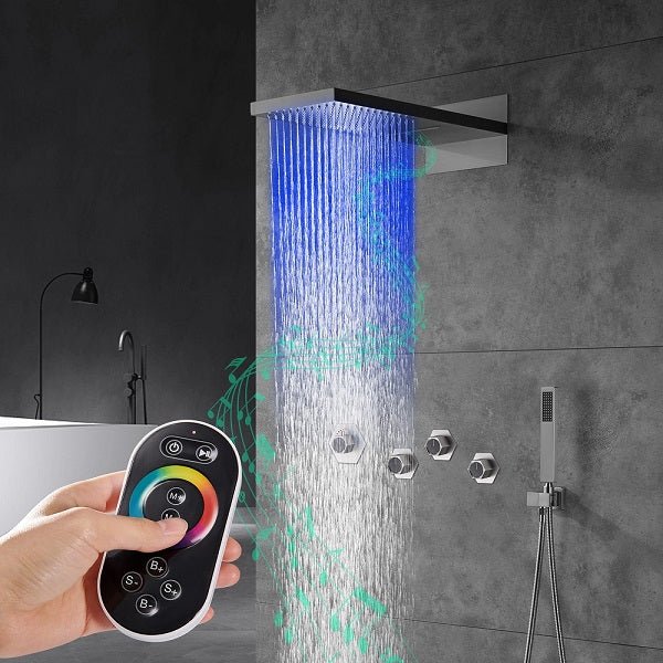 Cascada Aspen 9"x22" Brushed Nickel LED Shower System - Cascada Showers