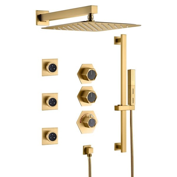 Cascada Barcelona 12" Brushed Gold Rain Shower Set - Cascada Showers