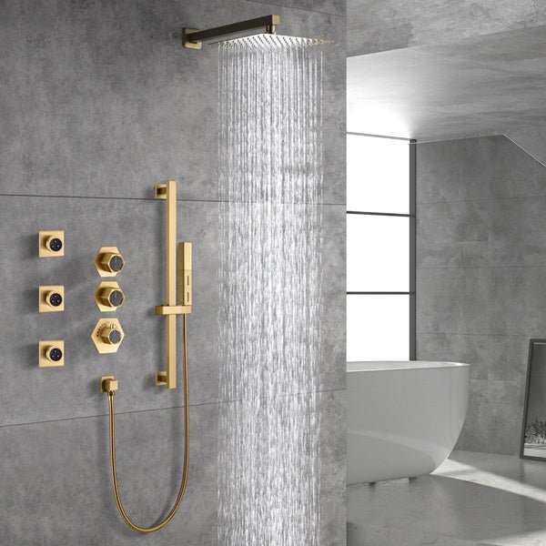 Cascada Barcelona 12" Brushed Gold Rain Shower Set - Cascada Showers