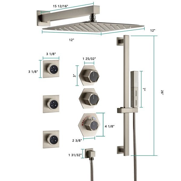 Cascada Barcelona 12" Brushed Nickel Rain Shower Set - Cascada Showers
