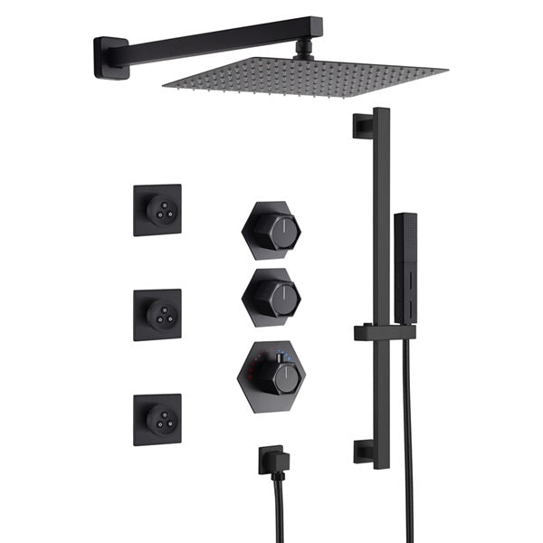 Cascada Barcelona 12" Matte Black Rain Shower Set - Cascada Showers