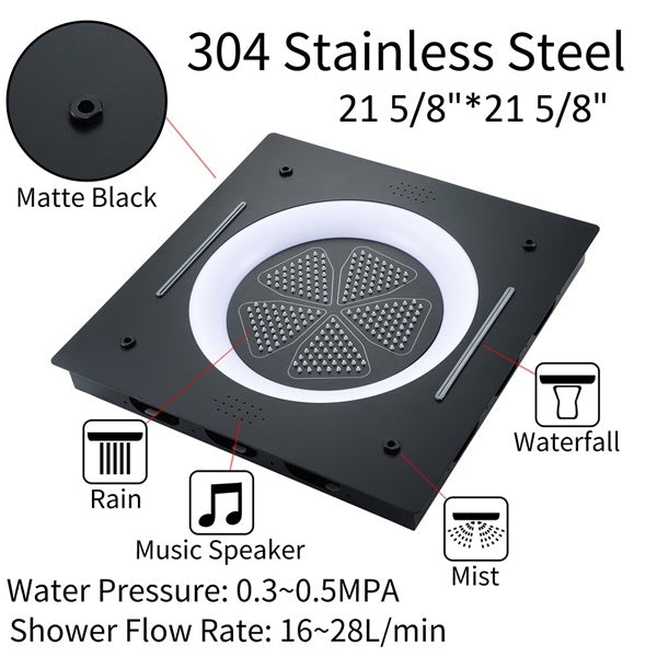 Dimension diagram of 22-inch LED ceiling-mounted shower head
