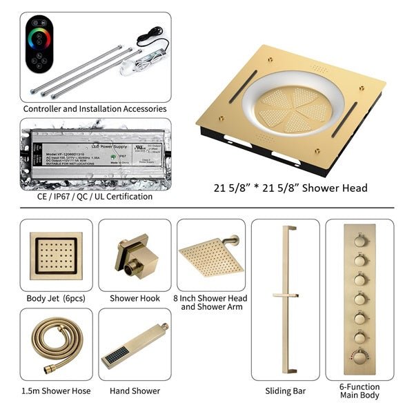 Exploded view of components with shower system part labels