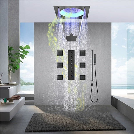 Cascada Bellagio 22-inch LED shower head with ceiling mount and waterfall spray