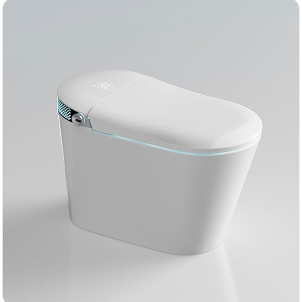 White toilet with water droplets, “IPX4 waterproof” and “Mute slow down” features.