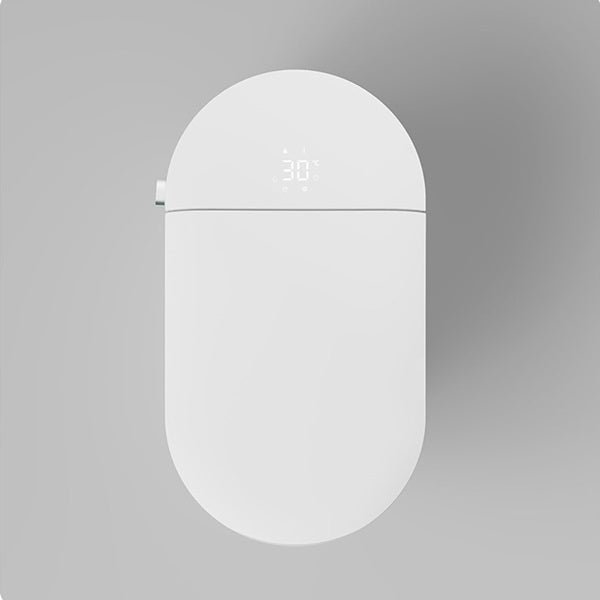 Top view of a white smart toilet with digital display showing 30.