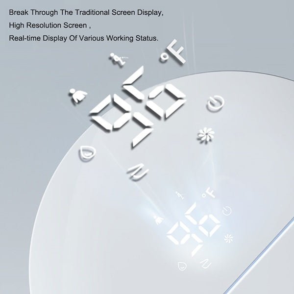 Digital control panel with floating icons and numbers.