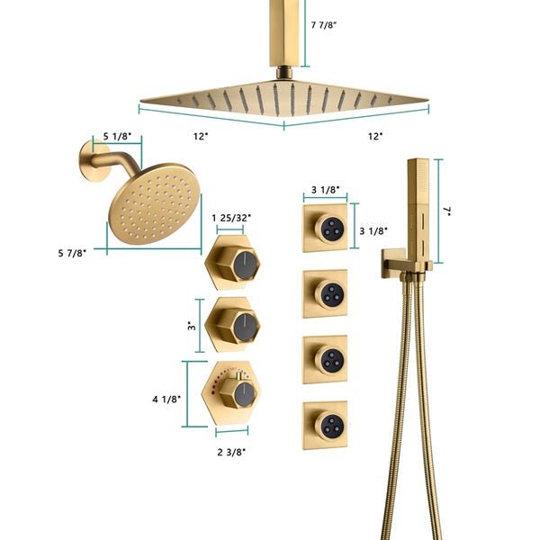 Cascada Bilbao 16" Brushed Gold Dual Shower Head System - Cascada Showers