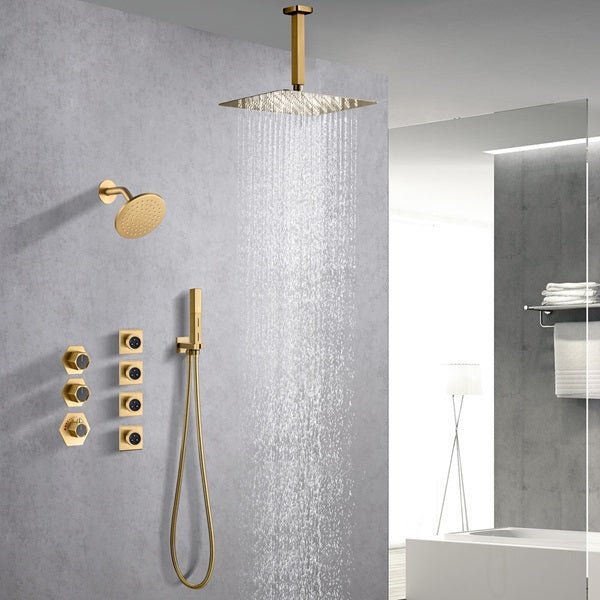 Cascada Bilbao 16" Brushed Gold Dual Shower Head System - Cascada Showers
