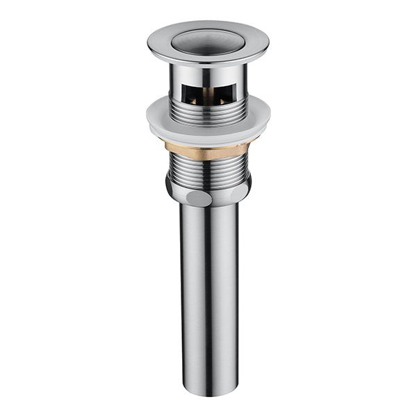 Top view of chrome Cascada pop-up drain with push button and overflow slot
