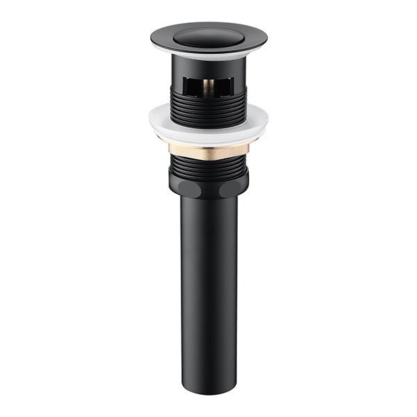 Matt black push button drain stopper with detachable strainer basket for modern sinks