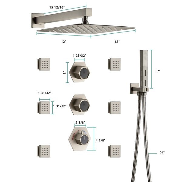 Cascada Camellia 12" Brushed Nickel Shower System - Cascada Showers