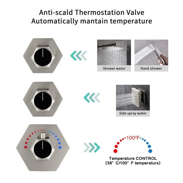 Cascada Camellia 12" Brushed Nickel Shower System - Cascada Showers