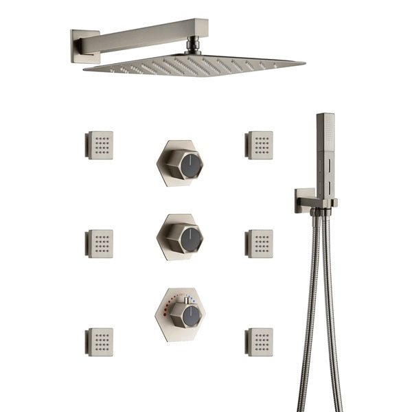 Cascada Camellia 12" Brushed Nickel Shower System - Cascada Showers
