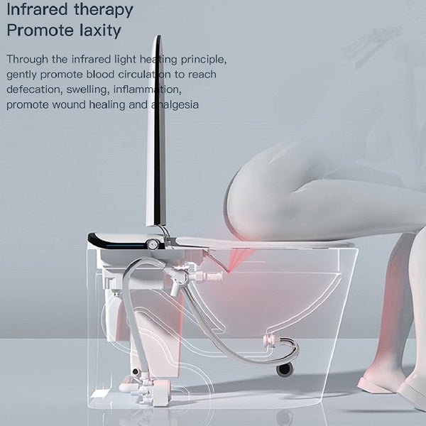 Infrared therapy device with a person using it, on a light gray background.