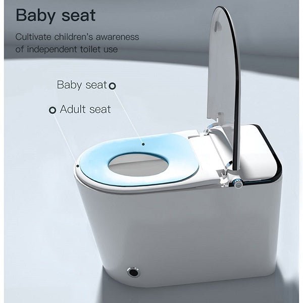 Toilet with baby seat attachment on a light gray background