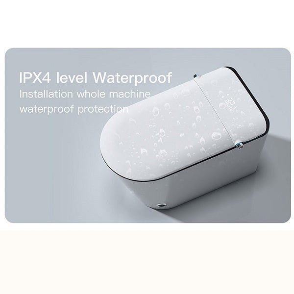 White machine with water droplets on a gray background, featuring IPX4 waterproof text.