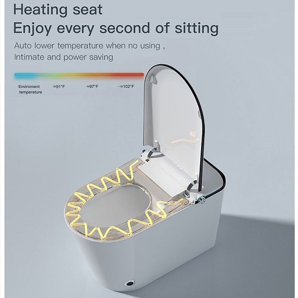 Heating seat for a toilet with temperature display on a gray background