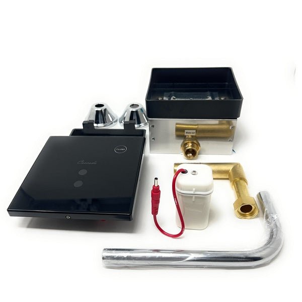 Urinal flush valve showing manual override button and sensor area