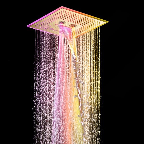 Cascada Davos 16" Brushed Gold LED Music Shower System - Cascada Showers