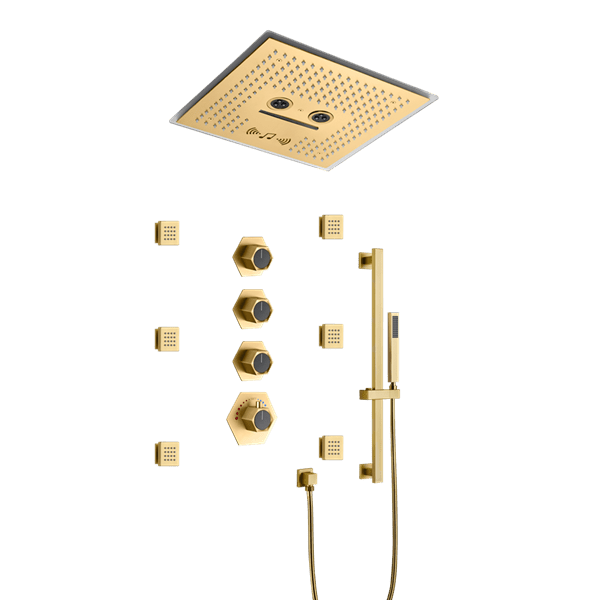 Cascada Davos 16" Brushed Gold LED Music Shower System - Cascada Showers