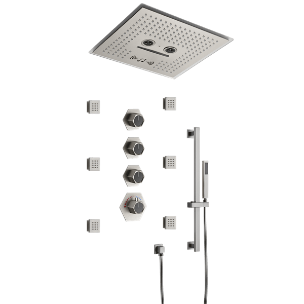 Cascada Davos 16" Brushed Nickel LED Music Shower System - Cascada Showers