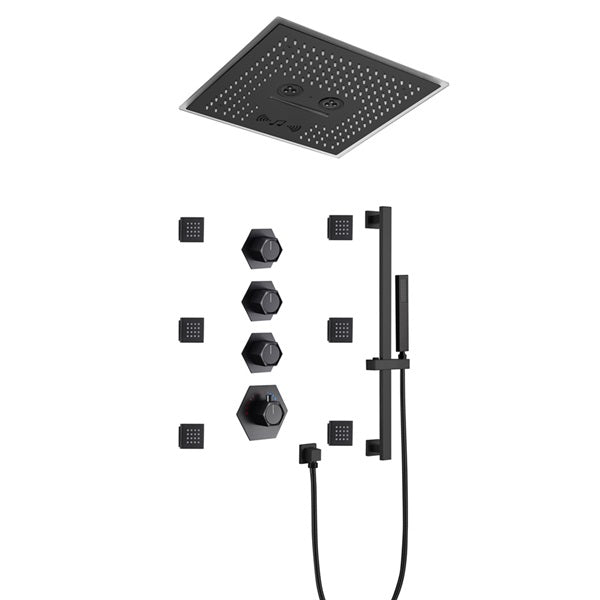 Cascada Davos 16" Matte Black LED Music Shower System - Cascada Showers