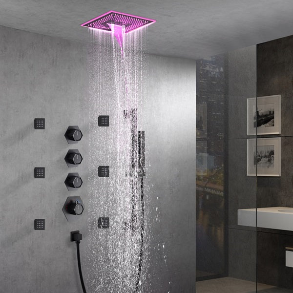 Cascada Davos 16" Matte Black LED Music Shower System - Cascada Showers