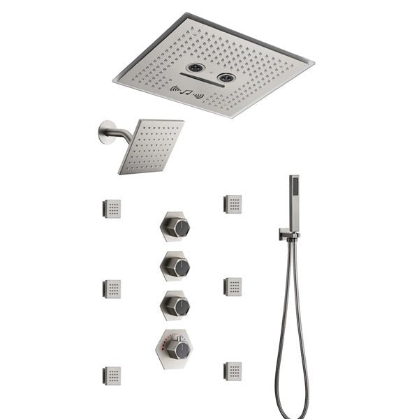 Cascada Maui 16" Brushed Nickel LED Music Dual Shower Head System - Cascada Showers