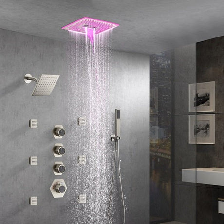 Cascada Maui 16" Brushed Nickel LED Music Dual Shower Head System - Cascada Showers