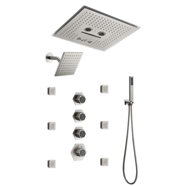 Cascada Maui 16" Brushed Nickel LED Music Dual Shower Head System - Cascada Showers