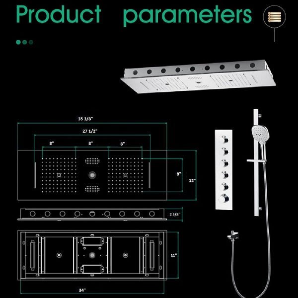 Cascada Milano 12"x36" Luxurious LED Shower System - Cascada Showers