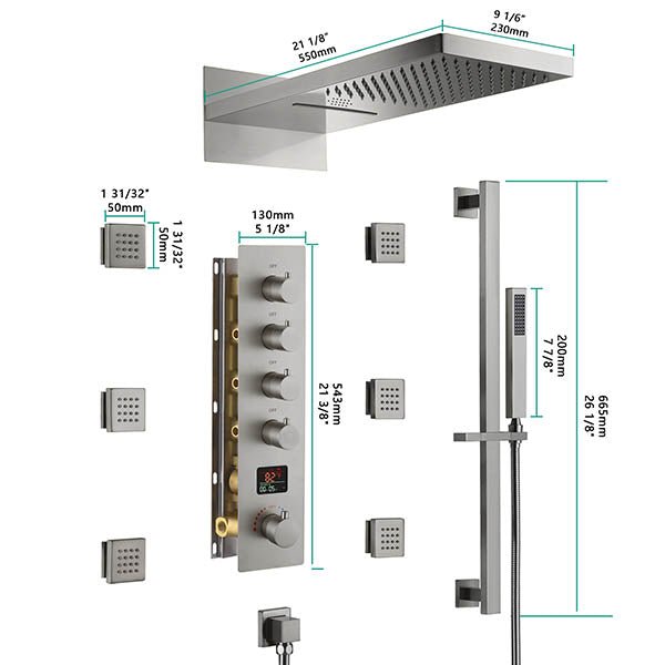 Cascada Naples 9"x22" Bluetooth LED Digital Shower System