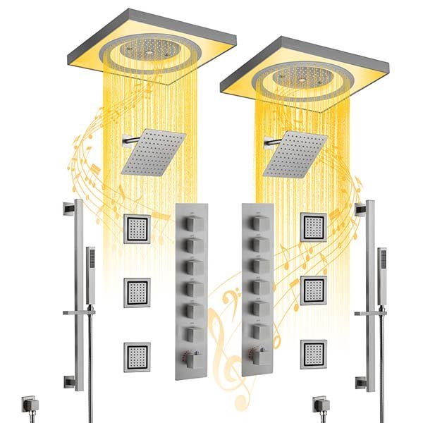 LED water flow in Cascada Perla dual shower system."